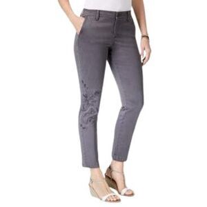 Style & Co. Womens Floral Embroidered Skinny Mid Rise Pants Graphite Grey10
